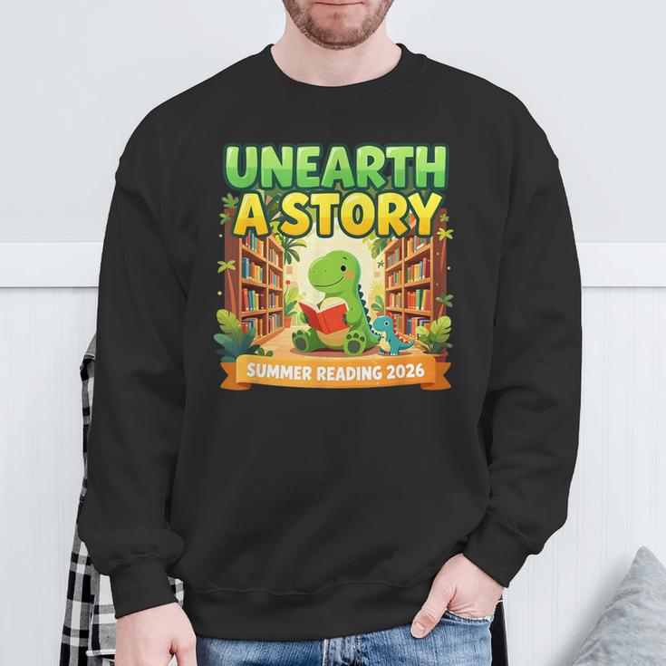 Unearth A Story Dinosaur Summer Reading 2026 Books Sweatshirt Gifts for Old Men