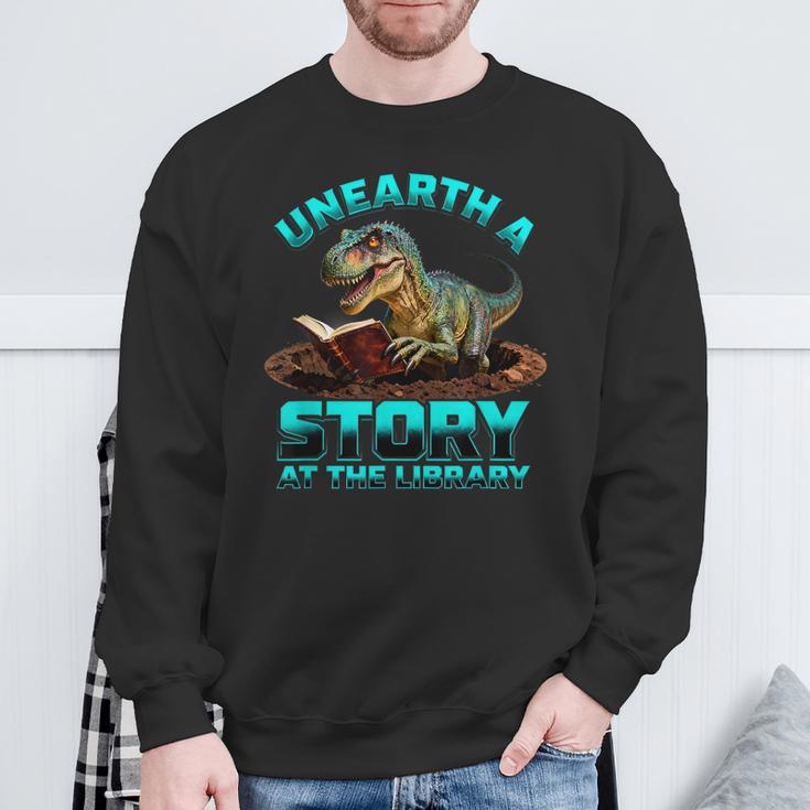 Unearth A Story At The Library Dinosaur Reading Sweatshirt Gifts for Old Men
