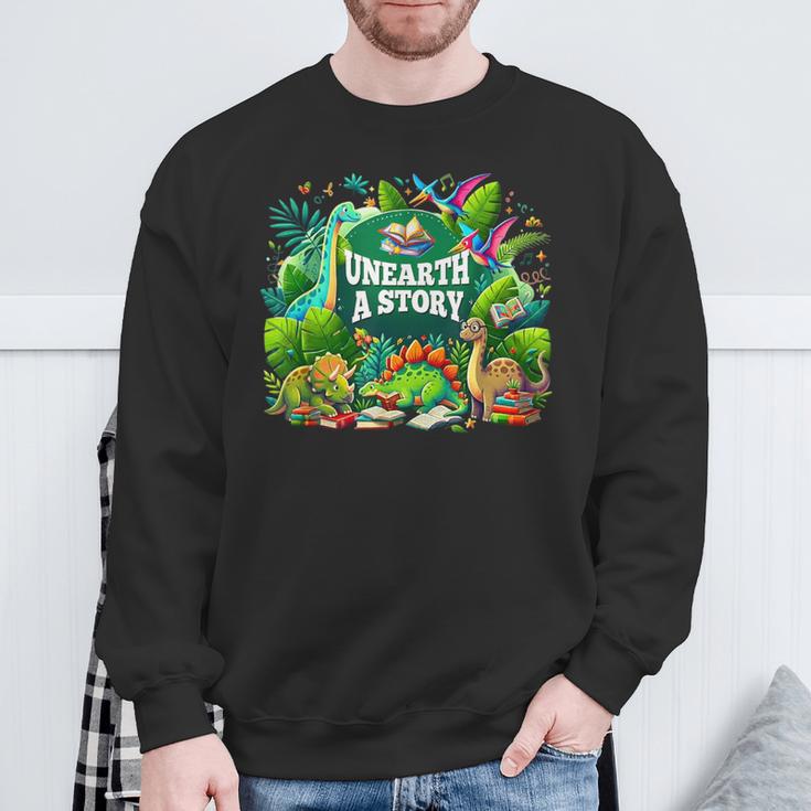 Unearth a Story Library Summer Reading 2026 Dinosaur Book Sweatshirt Gifts for Old Men Unearth a Story Library Summer Reading 2026 Dinosaur Book Sweatshirt Gifts for Old Men