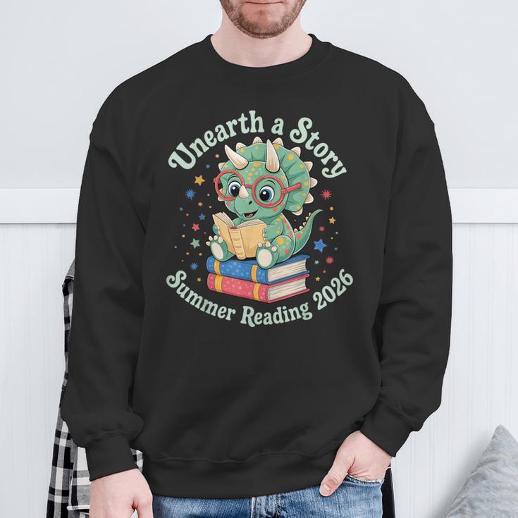 Unearth a Story Summer Reading 2026 Cute Dinosaur Book Lover Sweatshirt Gifts for Old Men