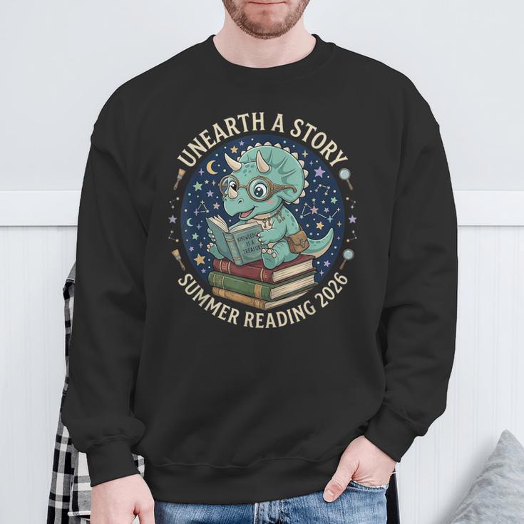 Unearth A Story Summer Reading 2026 Cute Dinosaur Reading Sweatshirt Gifts for Old Men