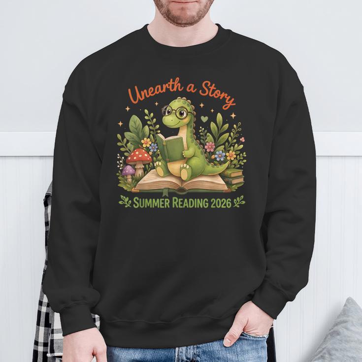 Unearth A Story Summer Reading 2026 Dinosaur Reading Books Sweatshirt Gifts for Old Men