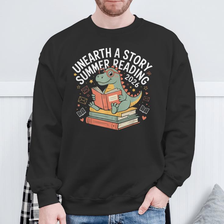 Unearth A Story Summer Reading 2026 Dinosaur Books Sweatshirt Gifts for Old Men