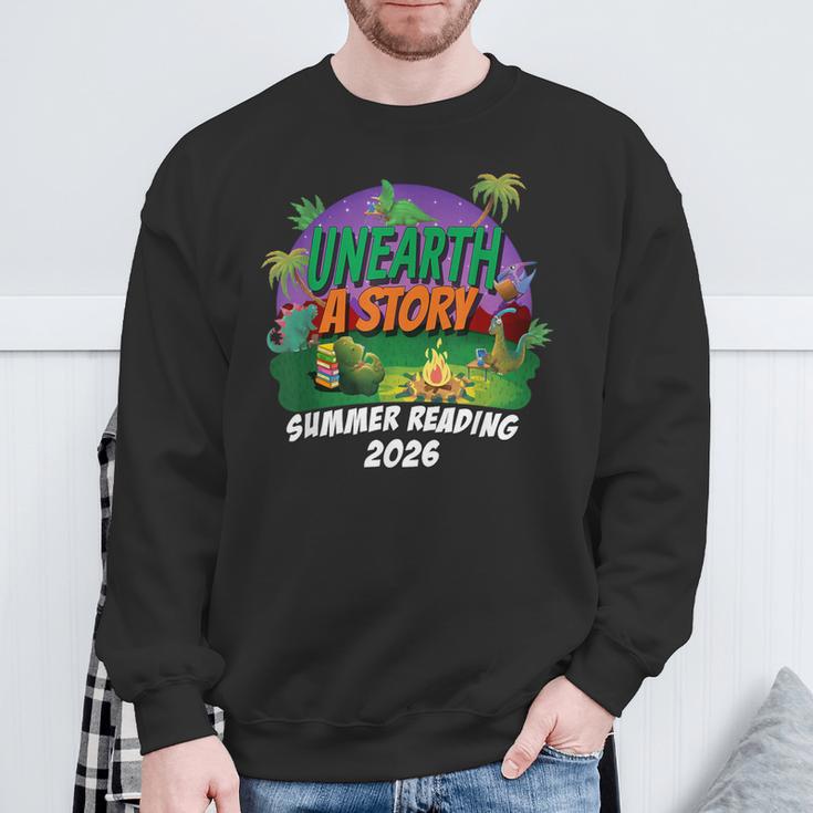 Unearth a Story Summer Reading 2026 Dinosaur T-Rex Book Sweatshirt Gifts for Old Men