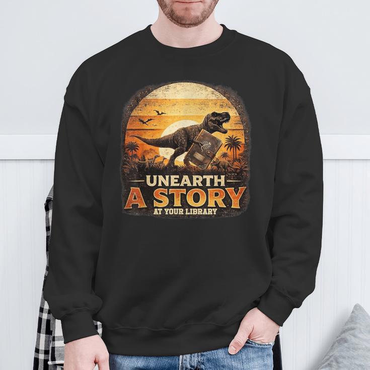 Unearth Story Summer Reading 2026 Dinosaurs Library Reading Sweatshirt Gifts for Old Men