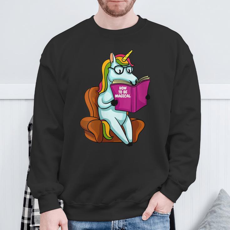 Unicorn Librarian For A Teacher Reading Book In School Sweatshirt Gifts for Old Men