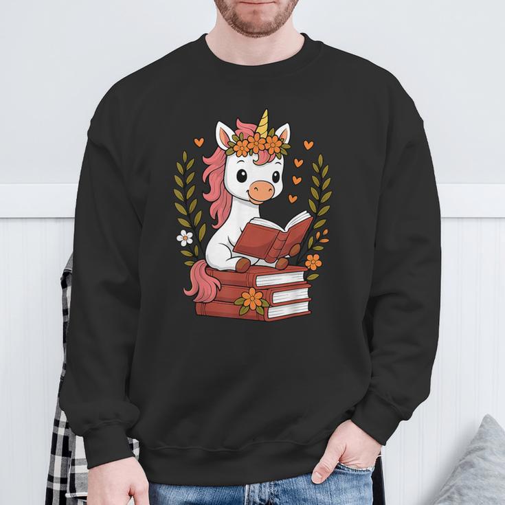Unicorn Reading Book Graphic Unicorn With Book Floral Sweatshirt Gifts for Old Men Unicorn Reading Book Graphic Unicorn With Book Floral Sweatshirt Gifts for Old Men