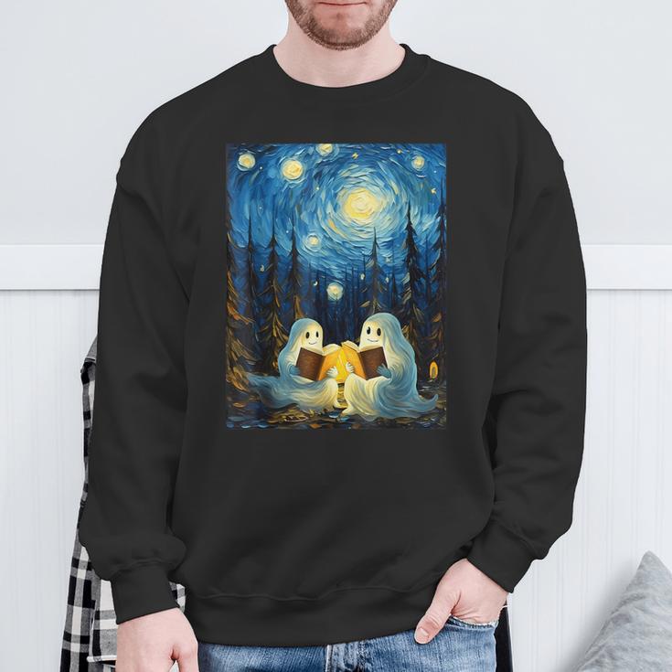 Van Gogh Starry Night Ghost Book Reading Camping Halloween Sweatshirt Gifts for Old Men Van Gogh Starry Night Ghost Book Reading Camping Halloween Sweatshirt Gifts for Old Men