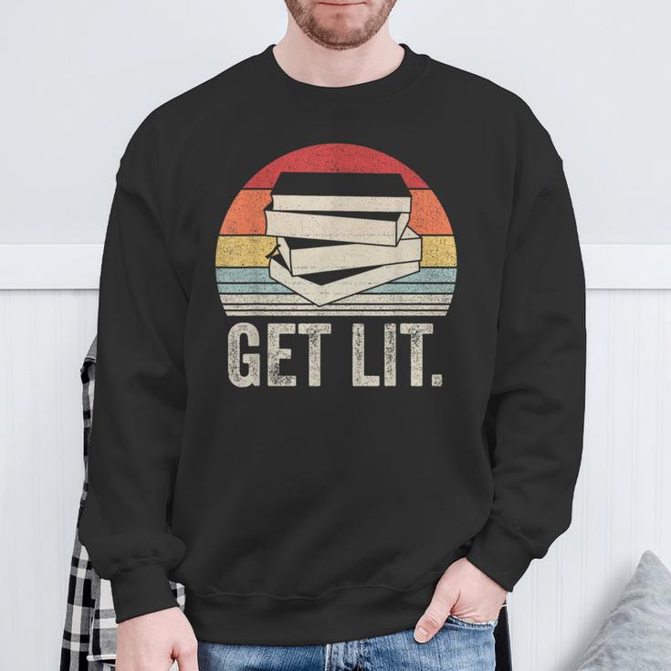 Vintage Retro Get Lit With Books Book Reading Lover Sweatshirt Gifts for Old Men