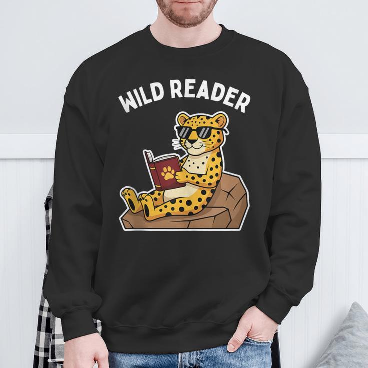 Wild Reader Cool Jaguar With Sunglasses Reading Book Kids Sweatshirt Gifts for Old Men