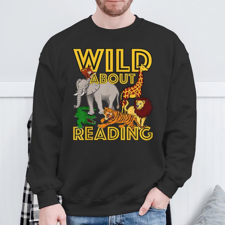Wild About Reading Back To School Teacher Books Read Sweatshirt Gifts for Old Men