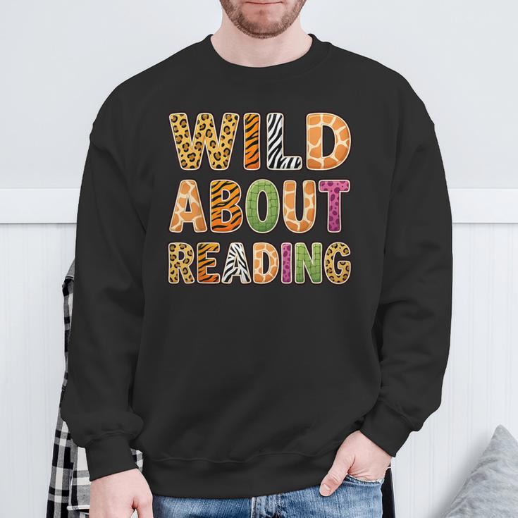 Wild About Reading Book Animal Book Lover Teacher Kids Sweatshirt Gifts for Old Men Wild About Reading Book Animal Book Lover Teacher Kids Sweatshirt Gifts for Old Men
