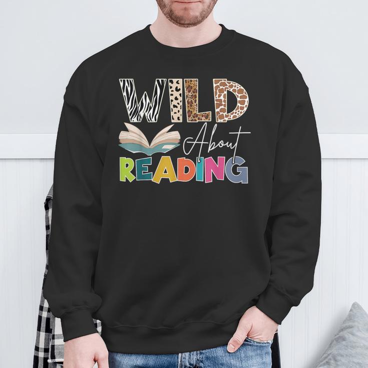 Wild About Reading Reading Books & Bookworm For Book Reader Sweatshirt Gifts for Old Men