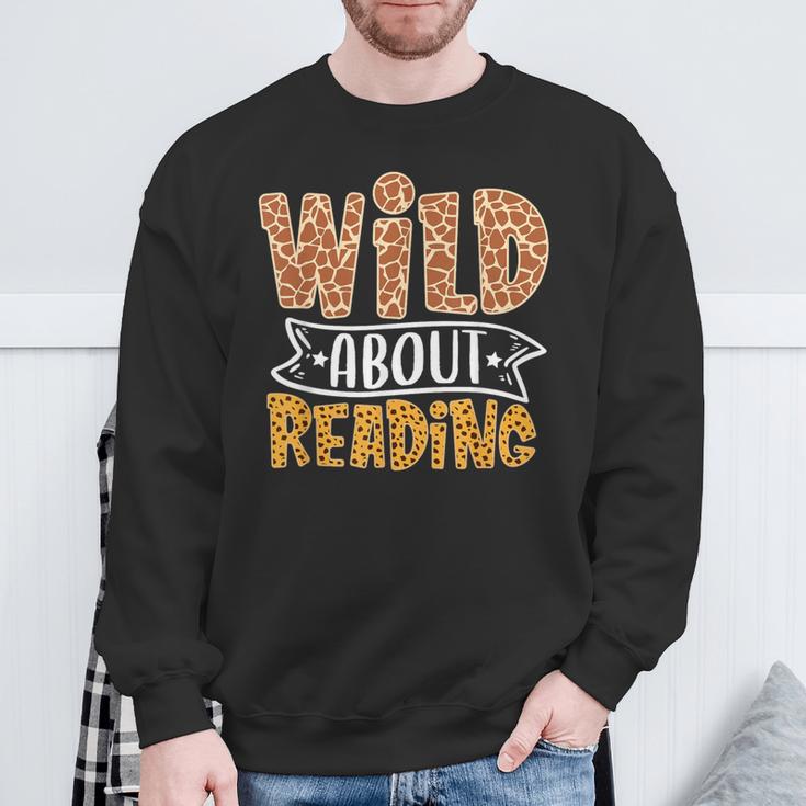 Wild About Reading Books Lovers Library Day English Teacher Men Women Sweatshirt Gifts for Old Men