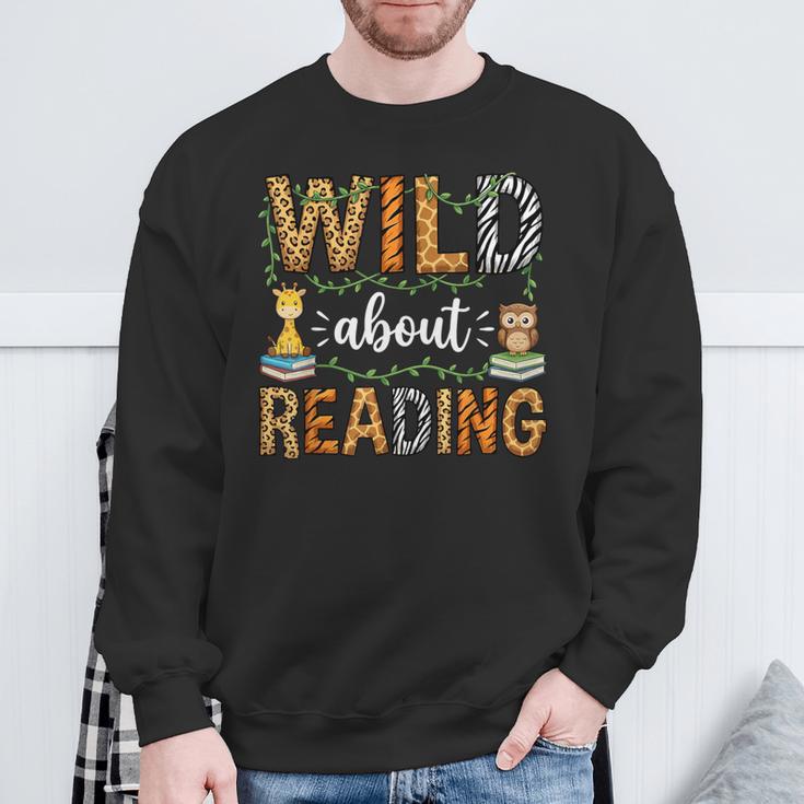 Wild About Reading Reading Books Lovers Reader Librarian Sweatshirt Gifts for Old Men