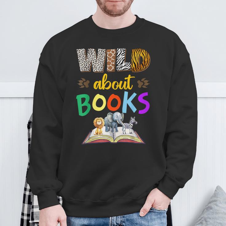 Wild About Reading Books Reader Bookworm Animals Book Lover Sweatshirt Gifts for Old Men