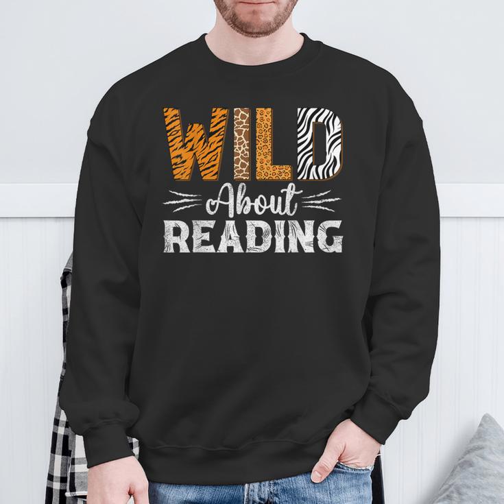 Wild About Reading Books Reader Lover Animals Leopard Zebra Sweatshirt Gifts for Old Men