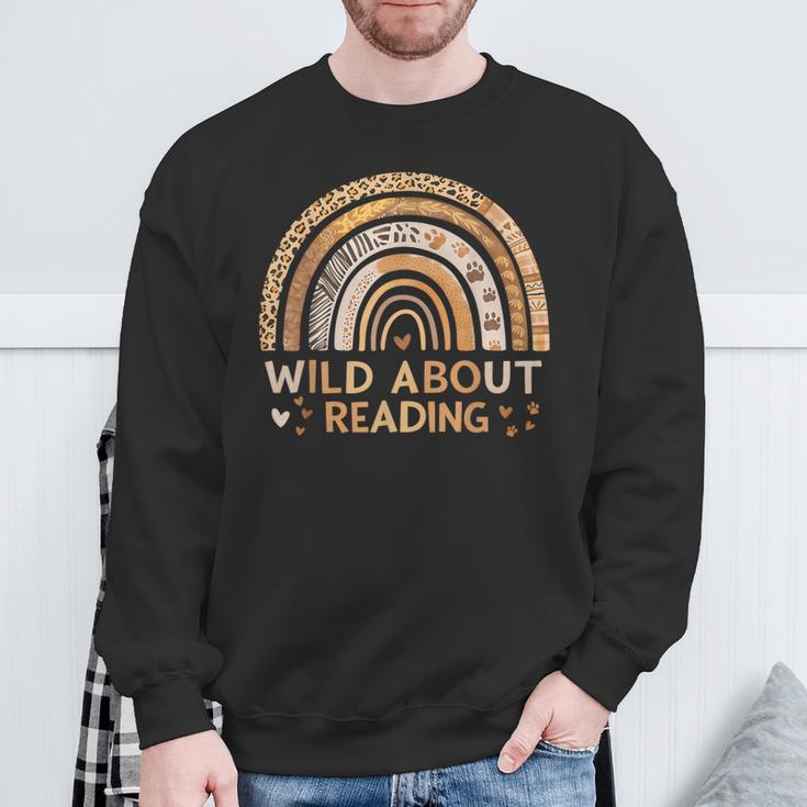 Wild About Reading Books Reader Lover Bookworm Librarian Sweatshirt Gifts for Old Men