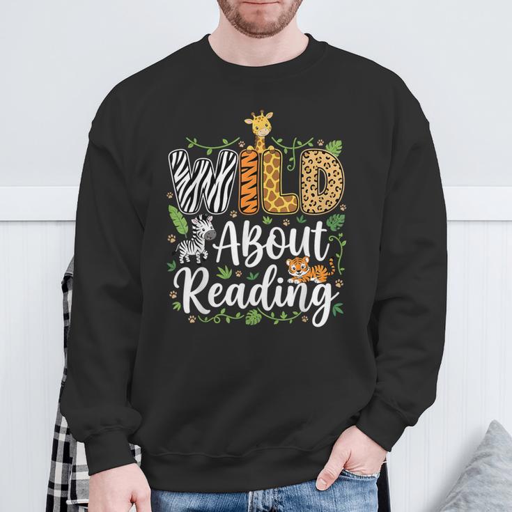 Wild About Reading Books Reader Lover Librarian Bookworm Sweatshirt Gifts for Old Men