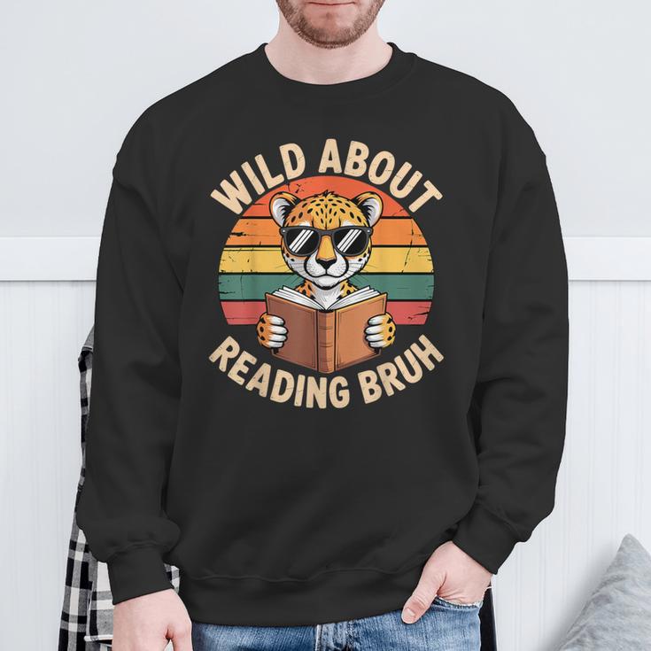 Wild About Reading Bruh Cool Leopard Animal Cheetah Book Sweatshirt Gifts for Old Men