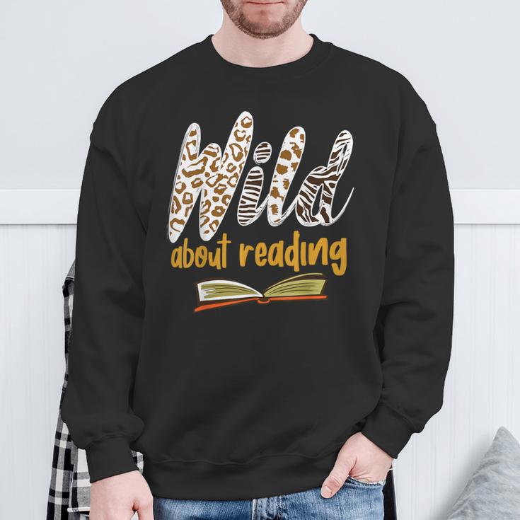 WILD ABOUT READING I Love Books Bookworm Library Day Sweatshirt Gifts for Old Men