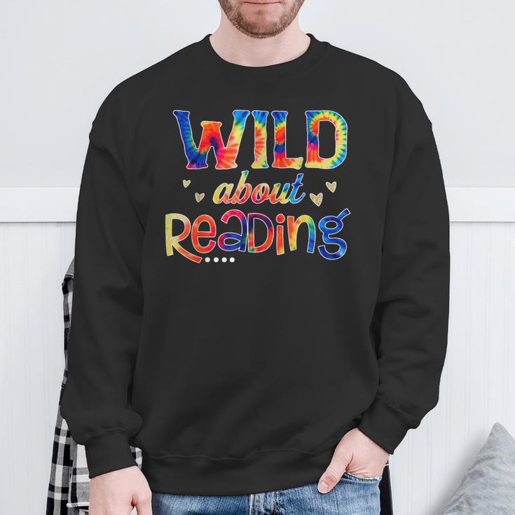 Wild About Reading Tie Dye Reading Books Sweatshirt Gifts for Old Men
