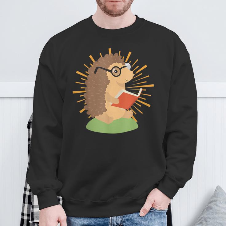 Wildlife Forest Animal Book Reading Bookworm Hedgehog Sweatshirt Gifts for Old Men