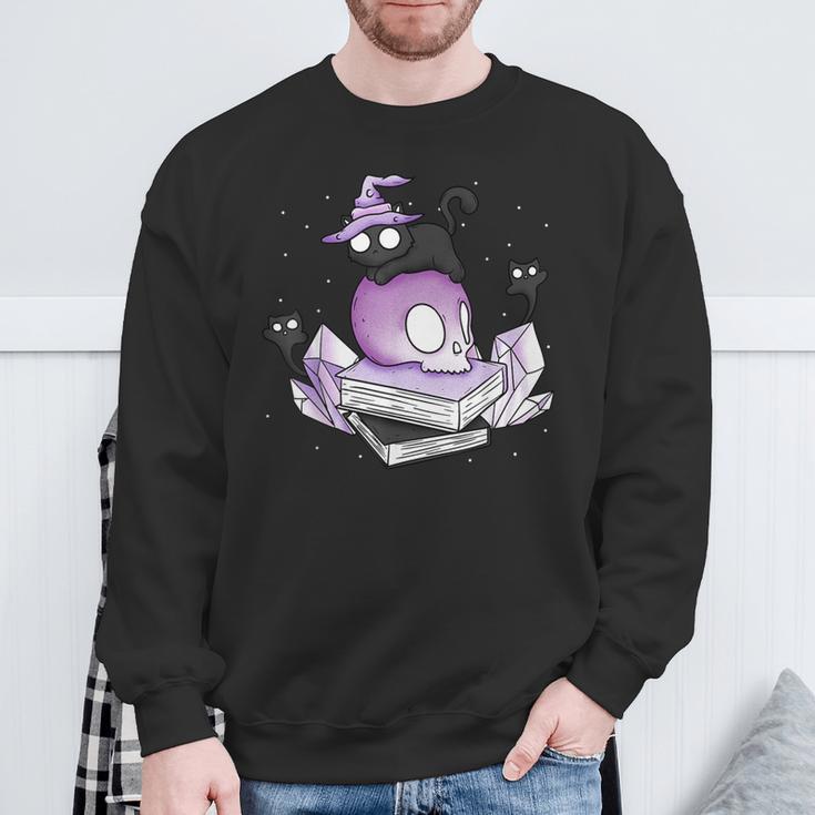 Witch Ghost Cat Skull Magic Books Sweatshirt Gifts for Old Men