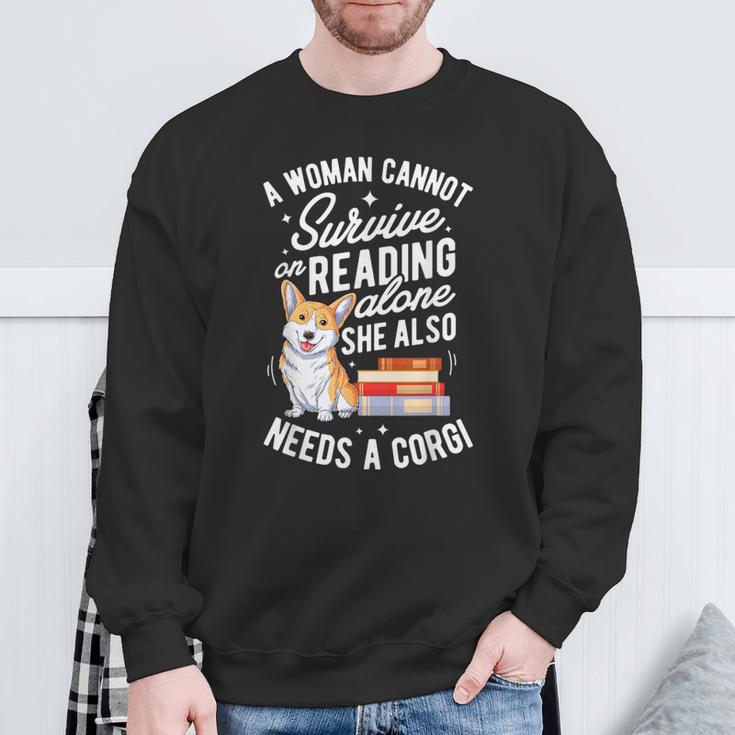 A Woman Cannot Survive On Reading AloneShirt Corgi Book Sweatshirt Gifts for Old Men