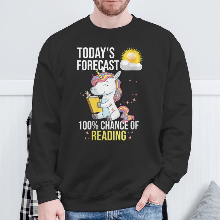 Women's 100 Chance Of Reading Book Lover Unicorn Sweatshirt Gifts for Old Men