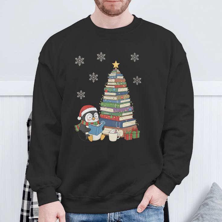 Women's Book Lovers Christmas Tree Reading Penguin Holiday Bookworm Sweatshirt Gifts for Old Men
