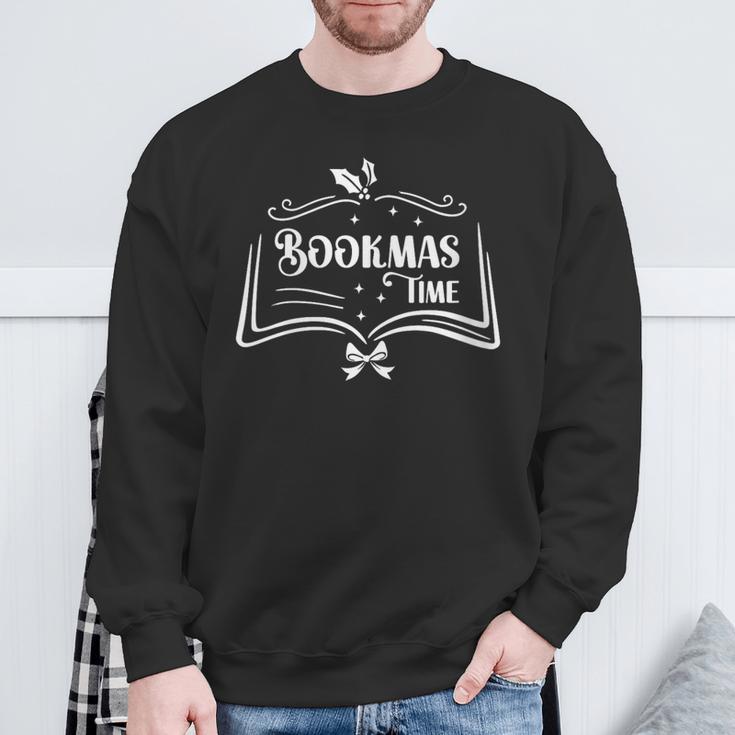 Women's Bookmas Time Reading Book Lover Holiday Print Apparel Sweatshirt Gifts for Old Men