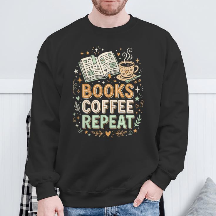 Women's Books Coffee Repeat Book Lover Reader Bookworm Sweatshirt Gifts for Old Men