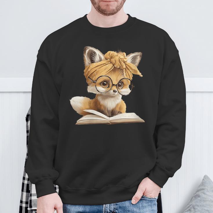 Women's Cute Fox Reading Book Lover Animal Graphic Baby Portrait Sweatshirt Gifts for Old Men Women's Cute Fox Reading Book Lover Animal Graphic Baby Portrait Sweatshirt Gifts for Old Men