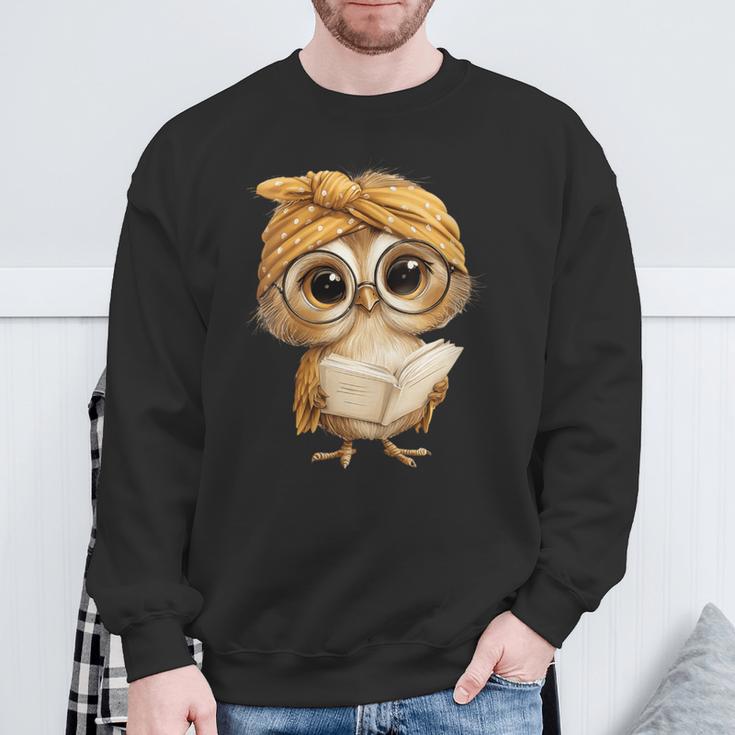 Women's Cute Wise Owl Reading Book With Headscarf Sweatshirt Gifts for Old Men Women's Cute Wise Owl Reading Book With Headscarf Sweatshirt Gifts for Old Men