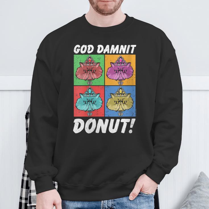 Women's Dungeon Crawler Carl God Damnit Donut Cat Pop Art Book Sweatshirt Gifts for Old Men Women's Dungeon Crawler Carl God Damnit Donut Cat Pop Art Book Sweatshirt Gifts for Old Men