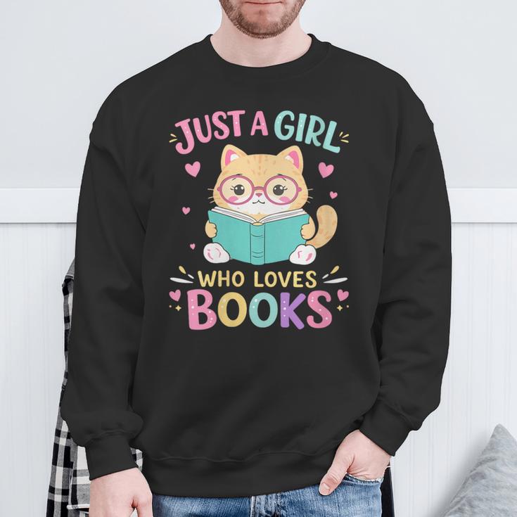 Women's Just A Girl Who Loves Books Reading Read Book Bookworm Sweatshirt Gifts for Old Men