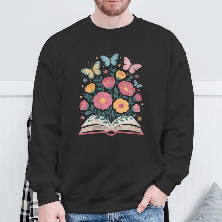 Women's Open Book Flowers Butterflies Blooming Saying Sweatshirt Gifts for Old Men