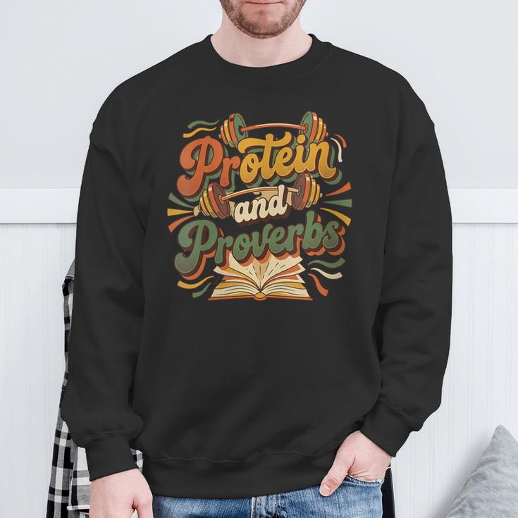 Women's Protein And Proverbs Protein Workout Book Lover Retro Sweatshirt Gifts for Old Men Women's Protein And Proverbs Protein Workout Book Lover Retro Sweatshirt Gifts for Old Men