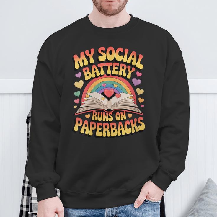 Women's My Social Battery Runs On Paperbacks Groovy Book Lover Sweatshirt Gifts for Old Men Women's My Social Battery Runs On Paperbacks Groovy Book Lover Sweatshirt Gifts for Old Men