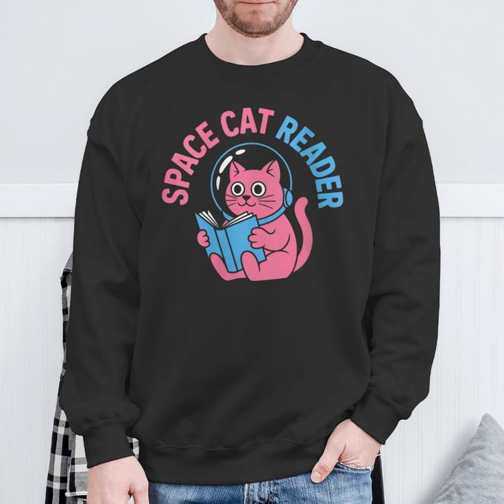 Women's Space CAT Reader Pink Helmet Blue Book Nerd Galaxy Kitty Sweatshirt Gifts for Old Men