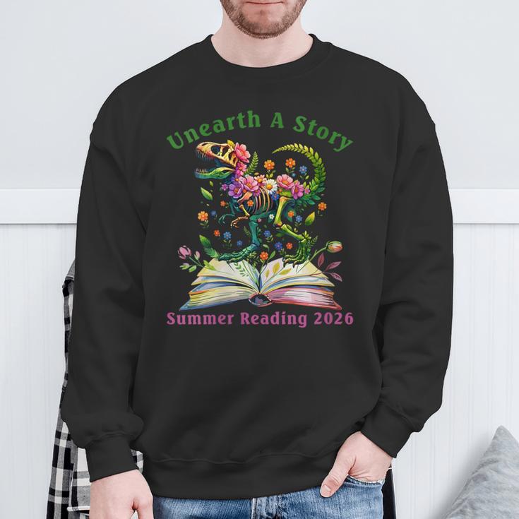 Women's Unearth A Story Summer Reading 2026 Dinosaur Book Floral Sweatshirt Gifts for Old Men