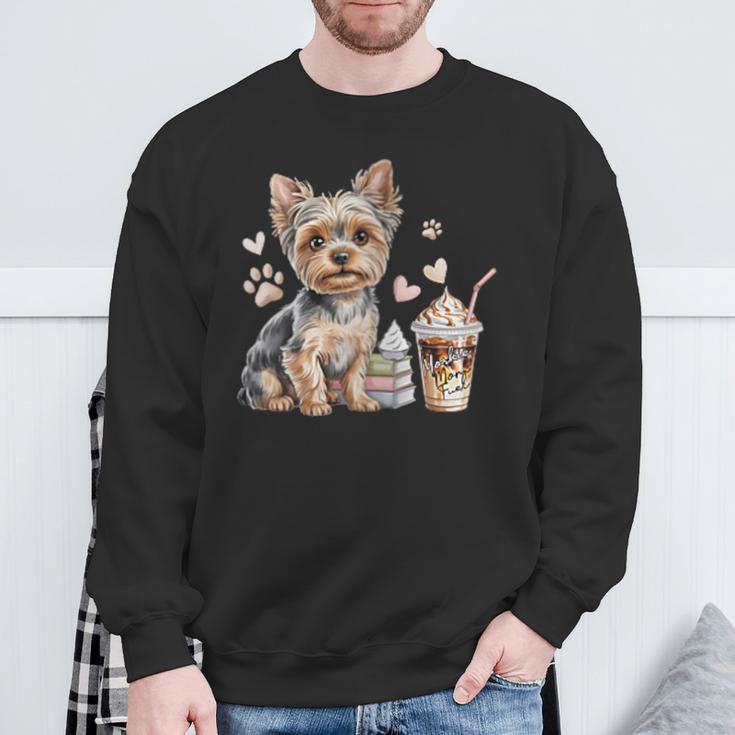 Women's Yorkie Dog Moms Iced Coffee And Books Yorkshire Terrier Sweatshirt Gifts for Old Men