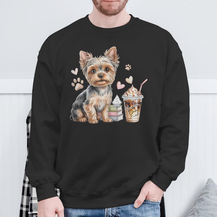 Yorkie Dog Moms Iced Coffee And Books Yorkshire Terrier Sweatshirt Gifts for Old Men