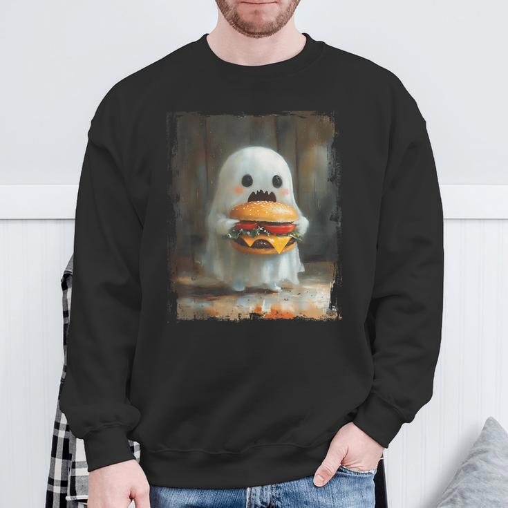 かわいい ハンバーガー おばけ 食べる ハンバーガー ハロウィン 食べ物 恋人 スウェットシャツ 高齢者への贈り物