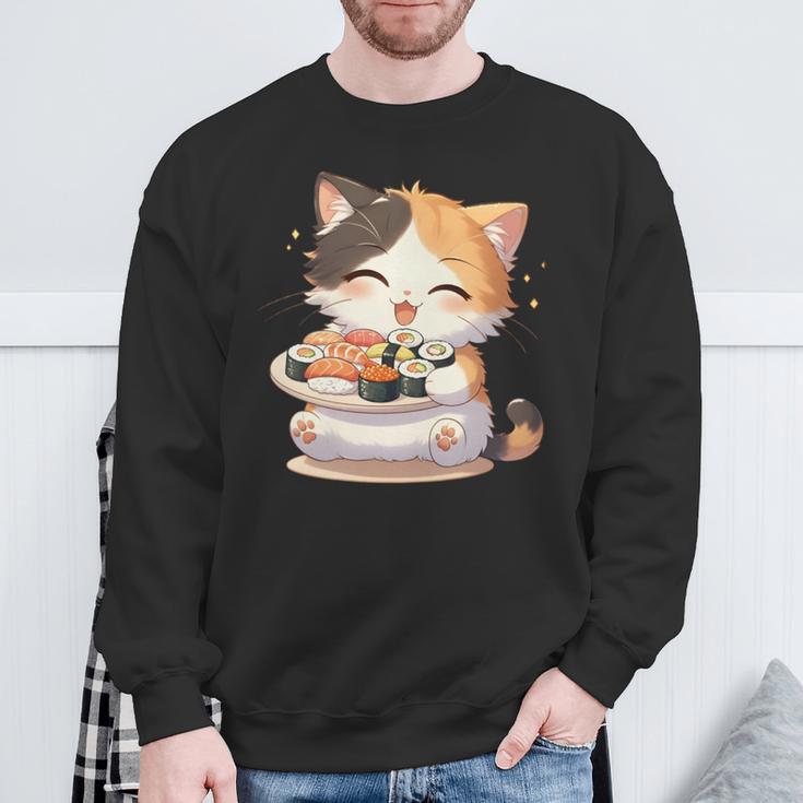わがまま猫 寿司ねこ ラーメン好き かわいい おもしろ マンガ 長袖tシャツ スウェットシャツ 高齢者への贈り物