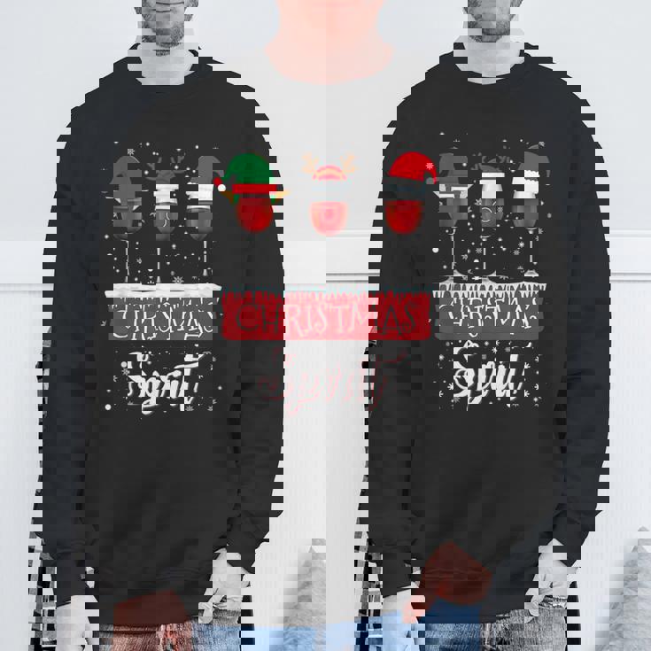 クリスマススピリット 赤ワイングラス サンタクロース エルフ トナカイ スウェットシャツ 高齢者への贈り物