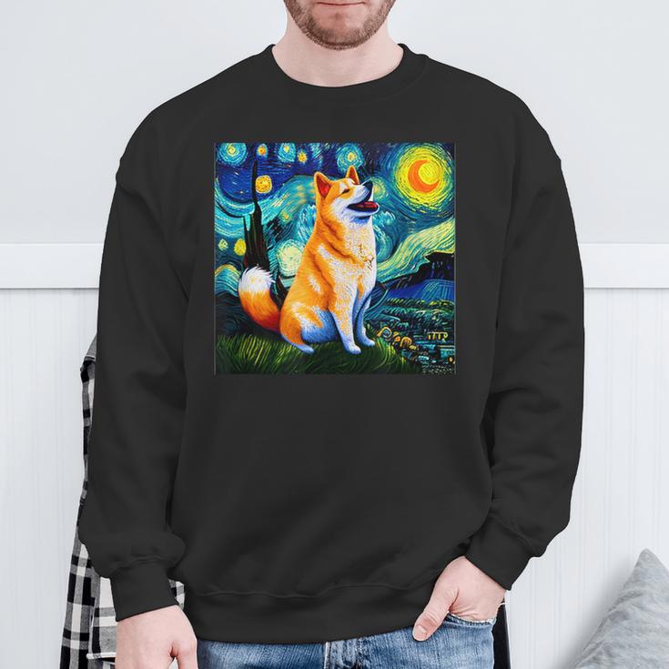 シバイヌ 面白いtシャツ 柴犬 犬 ゴッホ 星月夜 かわいい メンズ 子供 おもしろ 服 グッズ ネタ スウェットシャツ 高齢者への贈り物
