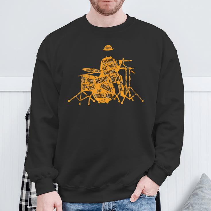 ジャズジャンル付きジャズドラマーtシャツ スウェットシャツ 高齢者への贈り物
