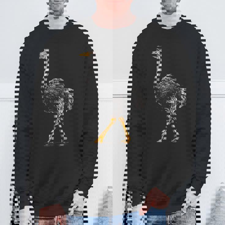 ダチョウ ポートレート 動物 モチーフ 描画 鳥 アート 長袖tシャツ スウェットシャツ 高齢者への贈り物